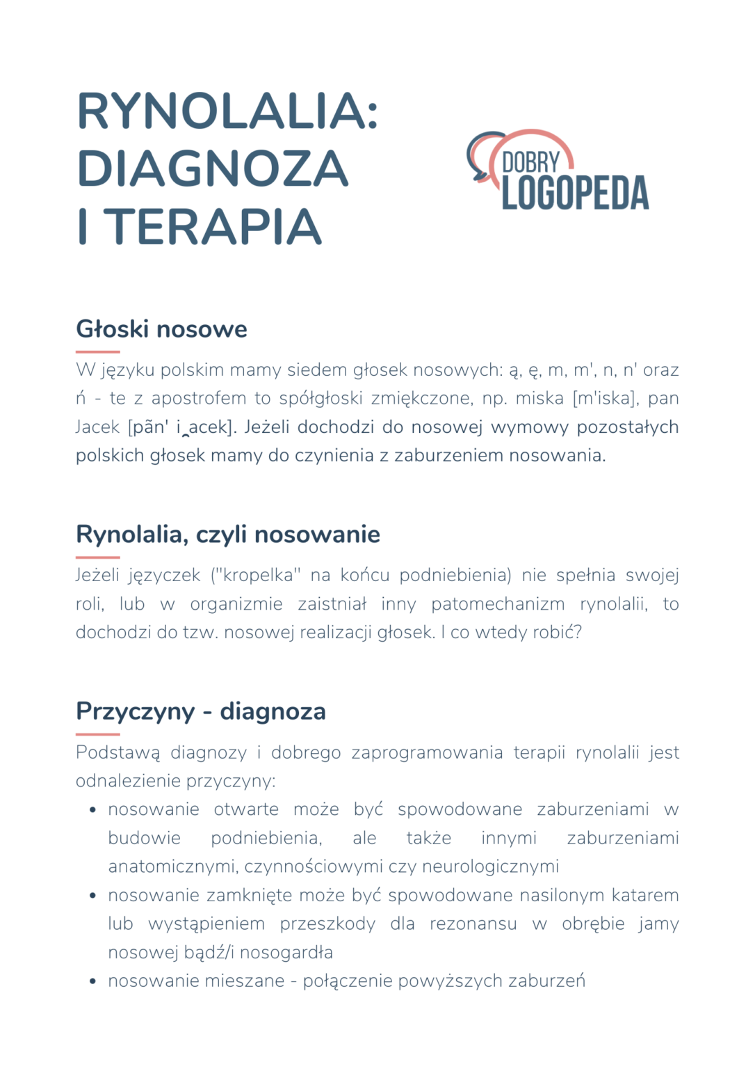 Infografika „rynolalia Diagnoza I Terapia” Dobry Logopeda 1951