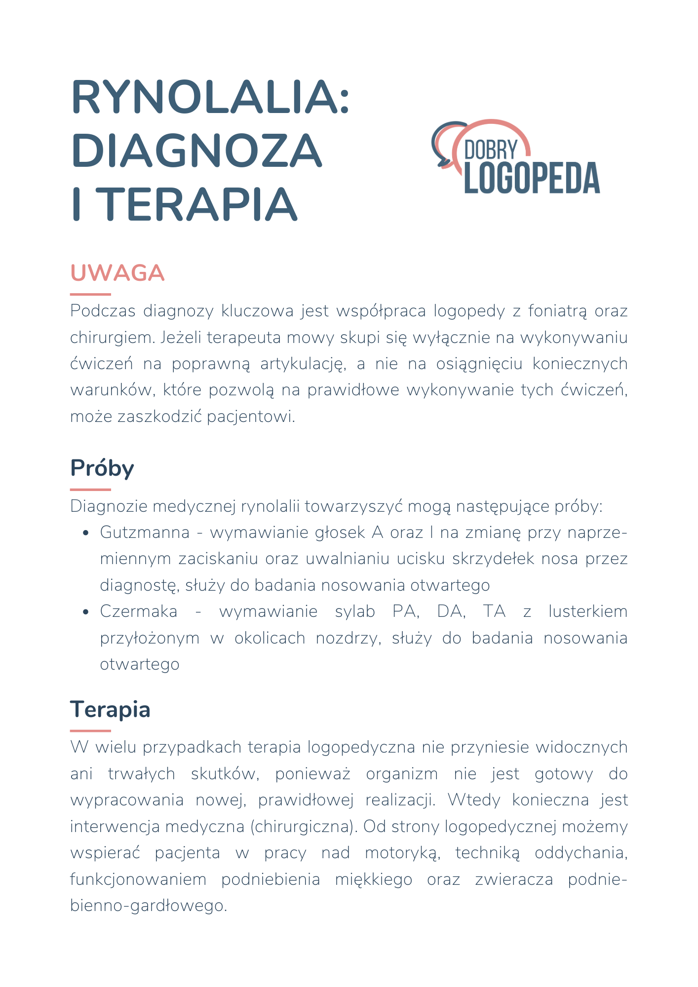 Infografika „rynolalia Diagnoza I Terapia” Dobry Logopeda 0736